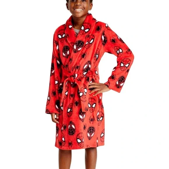 Boys Spiderman Plush Bath Robe - Picture 1 of 10